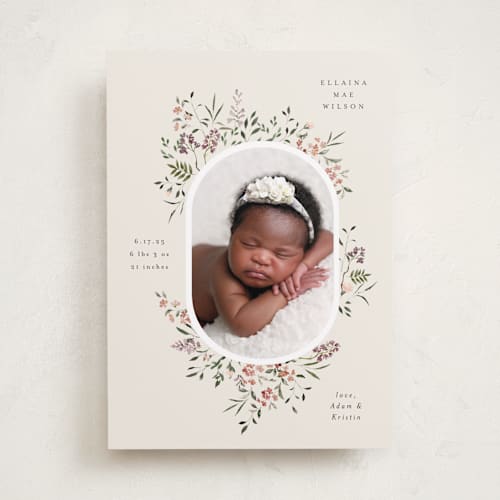 This is a eggshell birth announcements with standard by Itsy Belle Studio called wildflower printing on smooth signature in standard
