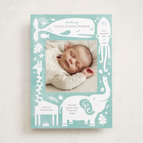 This is a narwhal birth announcements with standard by Carrie ONeal called all god's creatures printing on smooth signature in standard