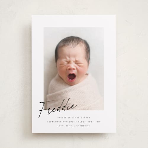 This is a dove birth announcements with standard by Paula Pecevich called nickname printing on smooth signature in standard