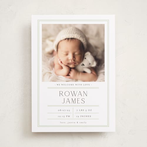 This is a lime birth announcements with standard by Shirley Lin Schneider called birth stats label printing on smooth signature in standard