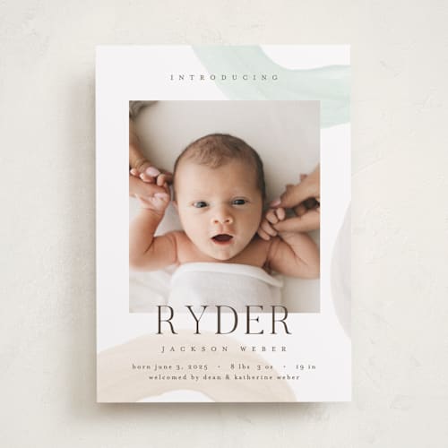 This is a wanderlust birth announcements with standard by Pixel and Hank called shapes and colors printing on smooth signature in standard