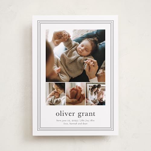 This is a cotton birth announcements with standard by Stacey Meacham called classy frame printing on smooth signature in standard