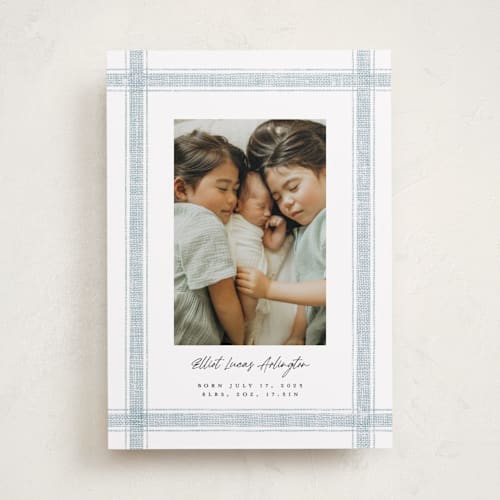 This is a cloud birth announcements with standard by Kelly Schmidt called beach linen printing on smooth signature in standard