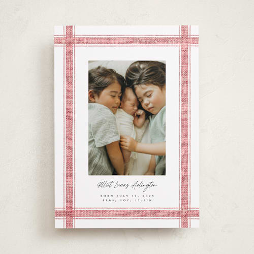 This is a berry birth announcements with standard by Kelly Schmidt called beach linen printing on recycled smooth signature in standard