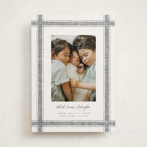 This is a ash birth announcements with standard by Kelly Schmidt called beach linen printing on smooth signature in standard