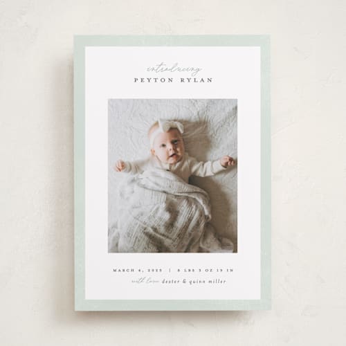This is a sea salt birth announcements with standard by Pixel and Hank called story printing on smooth signature in standard