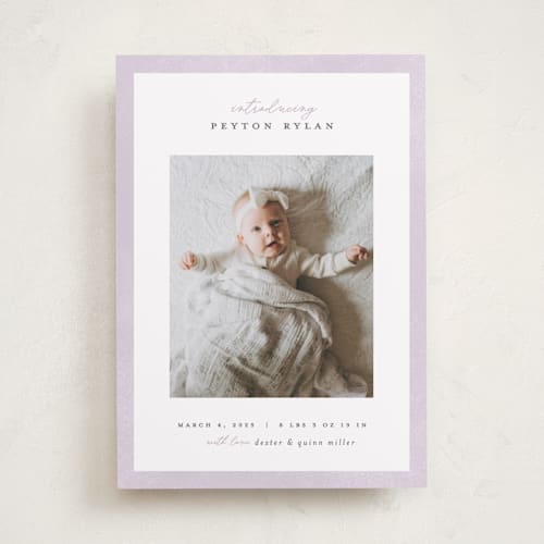 This is a hyacinth birth announcements with standard by Pixel and Hank called story printing on smooth signature in standard
