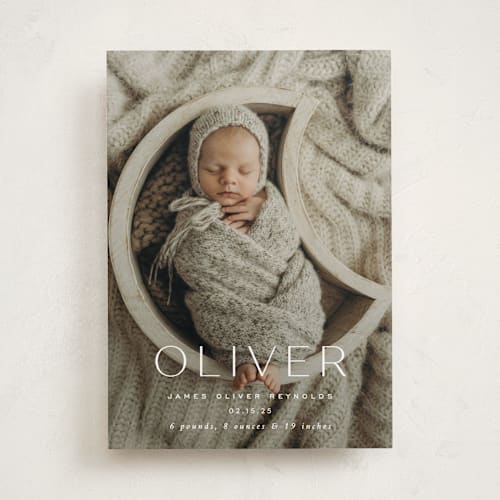 This is a dew birth announcements with standard by Sara Hicks Malone called moondance printing on smooth signature in standard
