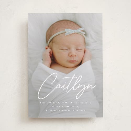 This is a sugar birth announcements with standard by Melanie Kosuge called written printing on smooth signature in standard