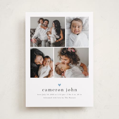 This is a bluebird birth announcements with standard by Melanie Kosuge called loveable printing on smooth signature in standard