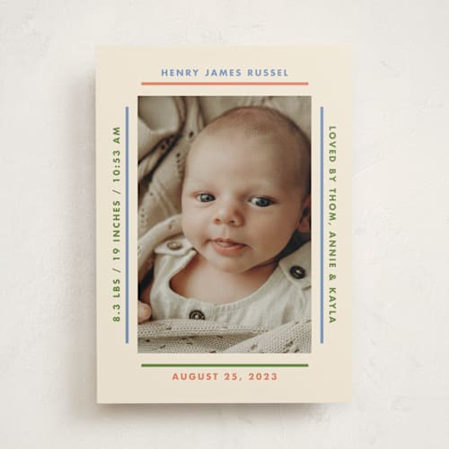 This is a halo birth announcements with standard by Baumbirdy called framework printing on smooth signature in standard