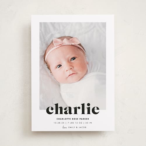 This is a midnight birth announcements with standard by Shirley Lin Schneider called bold nickname printing on recycled smooth signature in standard
