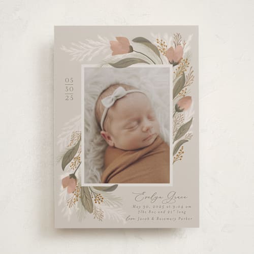 This is a rose birth announcements with standard by Joanna Griffin called boho bouquet printing on smooth signature in standard