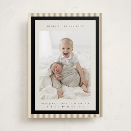 This is a coal birth announcements with standard by Jackie Crawford called modern striped frame printing on smooth signature in standard