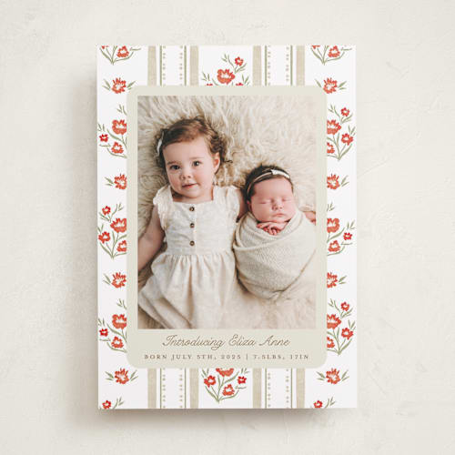This is a robin birth announcements with standard by Jackie Crawford called cottage watercolor ribbon printing on recycled smooth signature in standard