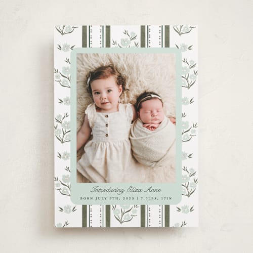 This is a leaf birth announcements with standard by Jackie Crawford called cottage watercolor ribbon printing on recycled smooth signature in standard