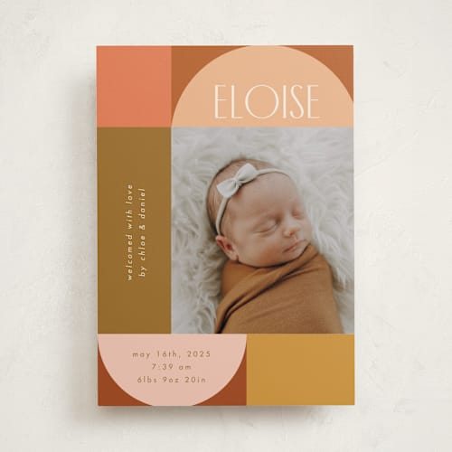 This is a desert birth announcements with standard by Morgan Kendall called shapes printing on smooth signature in standard