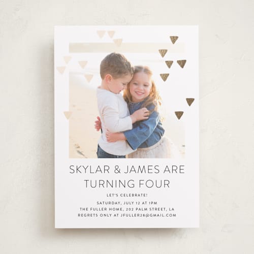 This is a ebony kids birthday invitations with foil pressed by Simona Camp called modern glow printing on recycled smooth signature in standard
