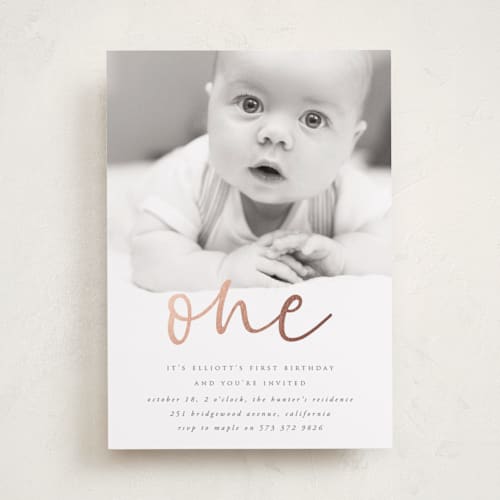 This is a snow kids birthday invitations with foil pressed by David Michuki called hello hello printing on smooth signature in standard