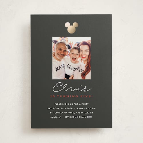This is a cobblestone kids birthday invitations with foil pressed by Sara Hicks Malone called disney's mickey party printing on smooth signature in standard