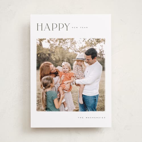 This is a pine photo christmas cards with standard by Wildfield Paper Co called joy! to the world printing on recycled smooth signature in standard