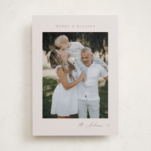 This is a stone photo christmas cards with standard by Nicole Walsh called merry & blessed printing on recycled smooth signature in standard