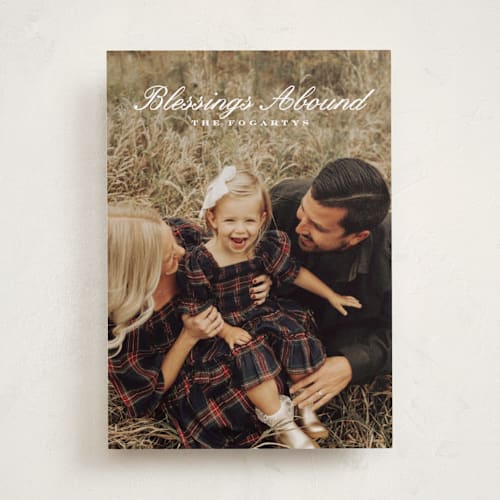 This is a snow photo christmas cards with standard by Sara Hicks Malone called b l e s s i n g s printing on recycled smooth signature in standard