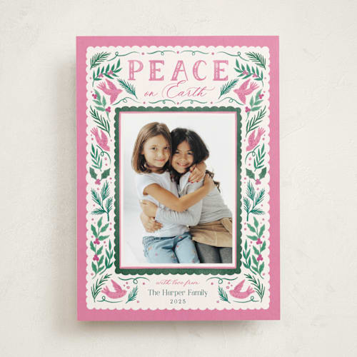 This is a flamingo photo christmas cards with standard by Elly called peaceful garden printing on recycled smooth signature in standard