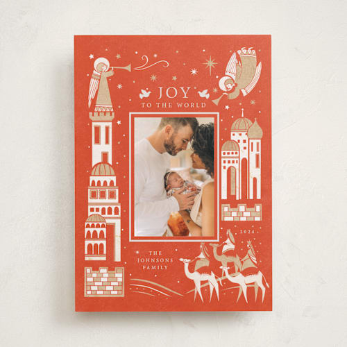 This is a candied apple photo christmas cards with standard by Sabrin Deirani called joy and love printing on recycled smooth signature in standard