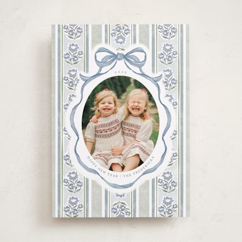 This is a blueberry photo christmas cards with standard by Jackie Crawford called wildflower holiday ribbon printing on recycled smooth signature in standard