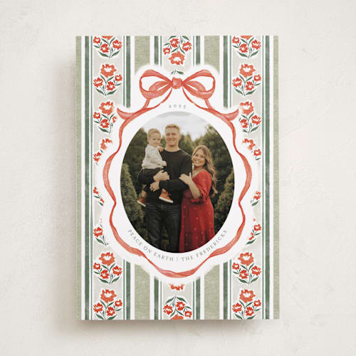 This is a forest photo christmas cards with standard by Jackie Crawford called wildflower holiday ribbon printing on recycled smooth signature in standard