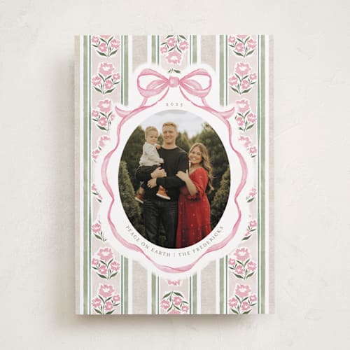 This is a peony photo christmas cards with standard by Jackie Crawford called wildflower holiday ribbon printing on recycled smooth signature in standard