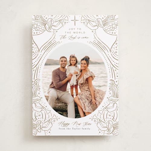 This is a gilded photo christmas cards with standard by Alethea and Ruth called angel chorus printing on recycled smooth signature in standard