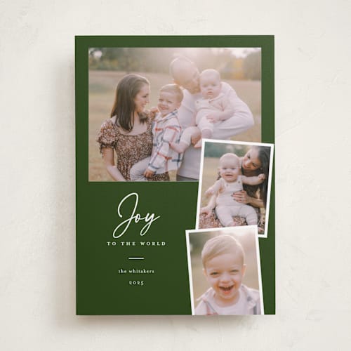 This is a evergreen photo christmas cards with standard by Jessica Williams called simply joy printing on recycled smooth signature in standard