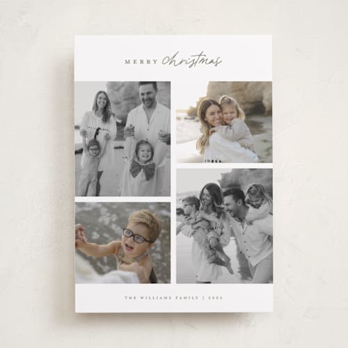 This is a eucalyptus photo christmas cards with standard by Wildfield Paper Co called happy holiday printing on recycled smooth signature in standard