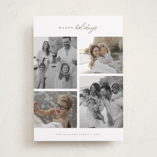 This is a eucalyptus photo christmas cards with standard by Wildfield Paper Co called happy holiday printing on recycled smooth signature in standard