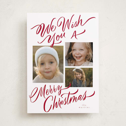 This is a scarlet photo christmas cards with standard by Elsa Duncan called we wish you printing on recycled smooth signature in standard