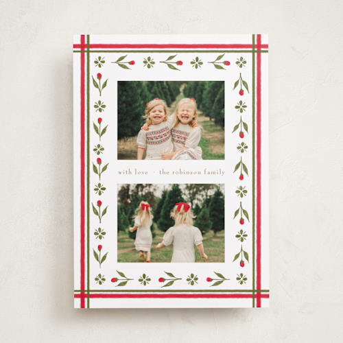 This is a christmas classic photo christmas cards with standard by Elsa Duncan called little floral border printing on recycled smooth signature in standard