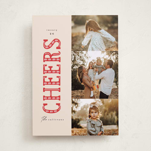 This is a poinsettia photo christmas cards with standard by Julie Murray called merry trio printing on recycled smooth signature in standard