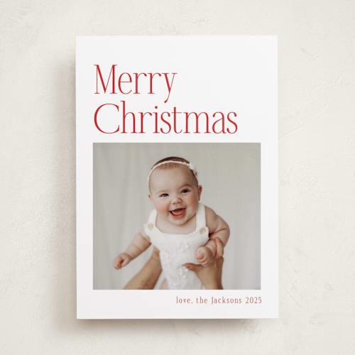 This is a santa suit photo christmas cards with standard by Nicole Walsh called modern serif printing on recycled smooth signature in standard