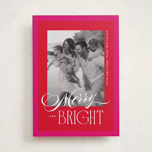 This is a poinsettia photo christmas cards with standard by Owl and Toad called bright frame printing on recycled smooth signature in standard