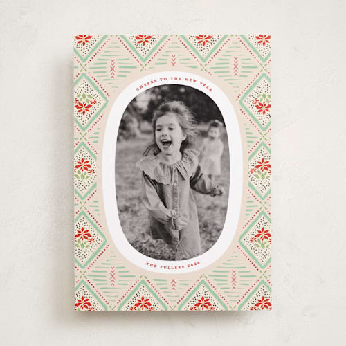 This is a peppermint photo christmas cards with standard by Julie Murray called poinsettia printing on recycled smooth signature in standard