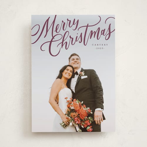This is a merlot photo christmas cards with standard by Wildfield Paper Co called modern merry christmas printing on recycled smooth signature in standard