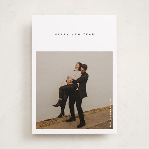 This is a tuxedo photo christmas cards with standard by Lottie Aldarwish called haute holidays printing on recycled smooth signature in standard