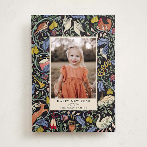 This is a blue spruce photo christmas cards with standard by Sarah Knight called 12 days of christmas printing on recycled smooth signature in standard