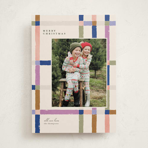 This is a sugar plum photo christmas cards with standard by Carrie ONeal called knitted plaid printing on recycled smooth signature in standard