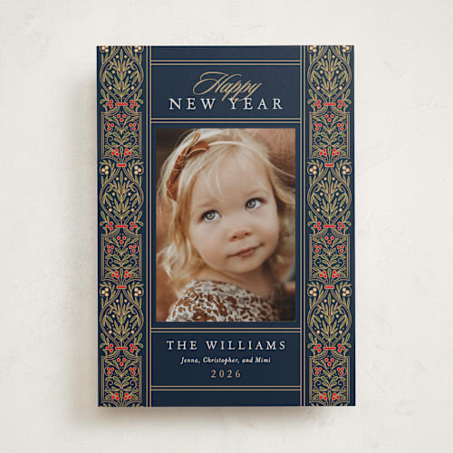 This is a royal photo christmas cards with standard by leslie hamer called ornate scroll printing on recycled smooth signature in standard