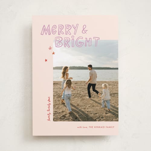 This is a blush photo christmas cards with standard by Ampersand Design Studio called hand lettered love printing on recycled smooth signature in standard