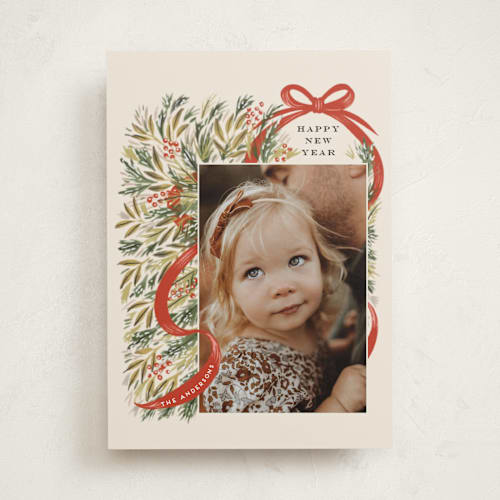 This is a ivory photo christmas cards with standard by iamtanya called red ribbon printing on recycled smooth signature in standard