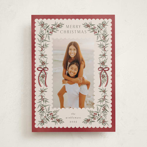 This is a crimson photo christmas cards with standard by Chris Griffith called holiday gifts printing on recycled smooth signature in standard